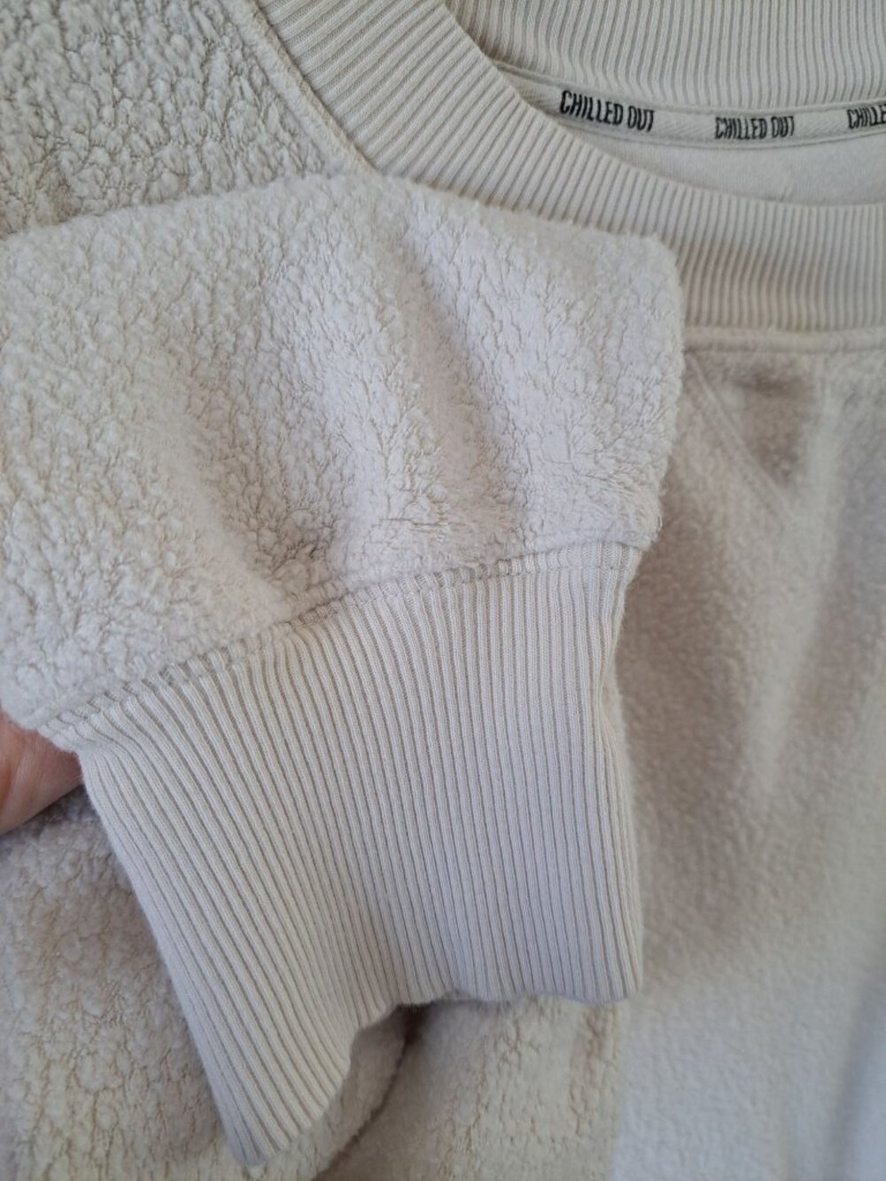Aerie Chilled Out Large Beige Sherpa Sweatshirt Ribbed Side Panels Women's Cozy - Picture 4 of 11